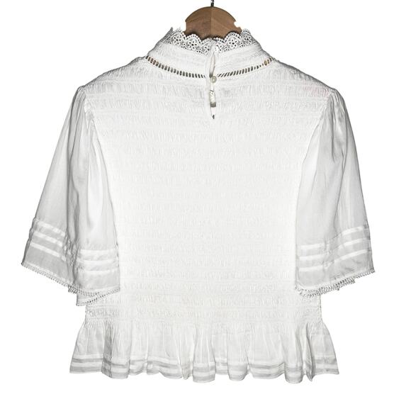 NWOT SOFT SURROUNDINGS Women’s Ivory Boho Smocked Lace collar top - Picture 2 of 3